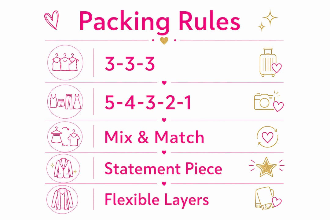 Infographic showing packing rules for trips