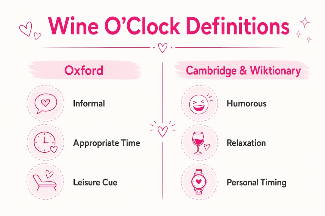 Infographic comparing dictionary definitions of wine o'clock