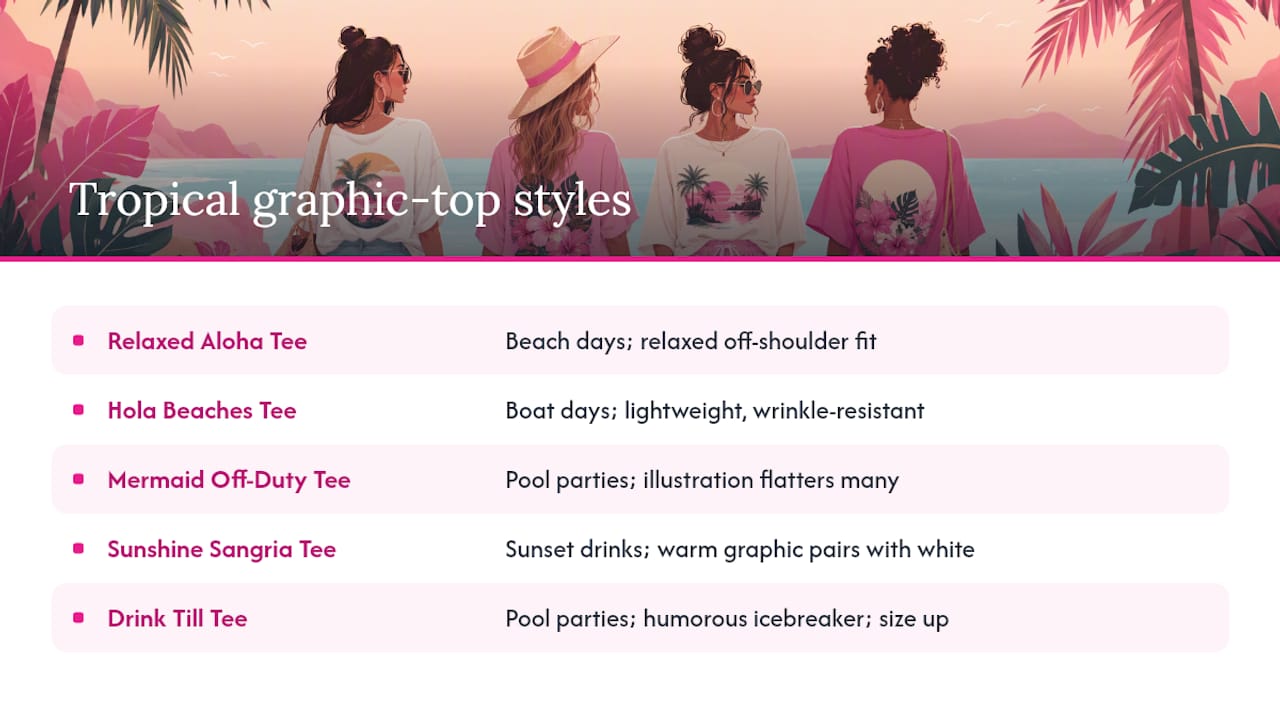 Five tropical graphic-top styles worth packing — overview diagram