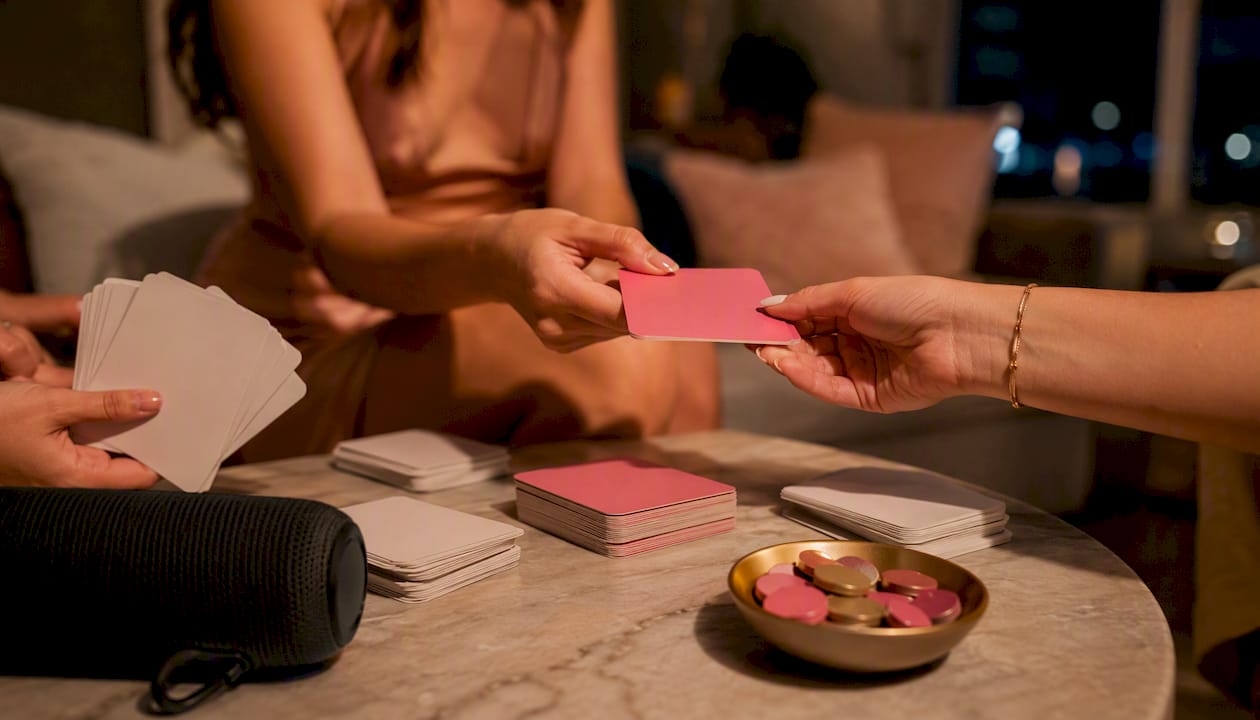 Card game beside portable party speaker