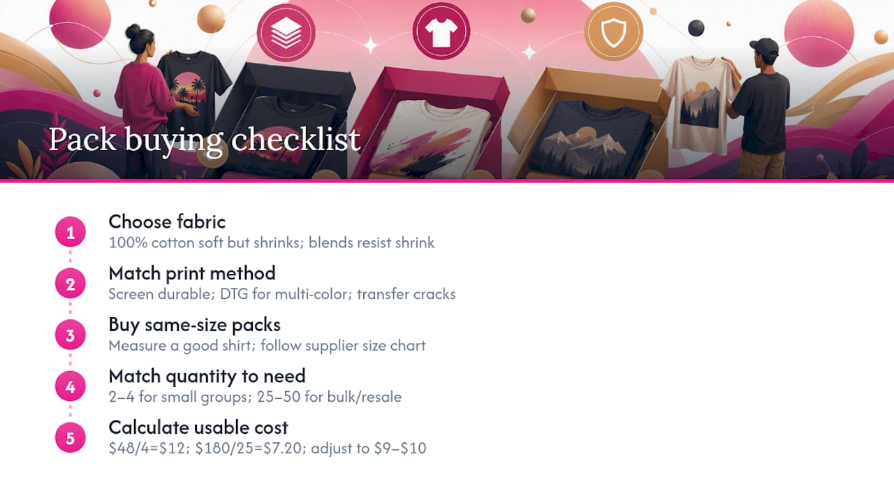 Five-step graphic tee pack buying checklist