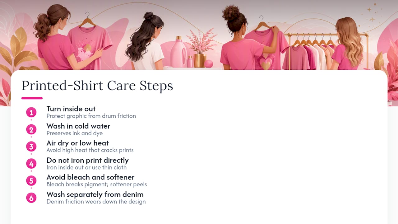 Six-step care routine for printed shirts