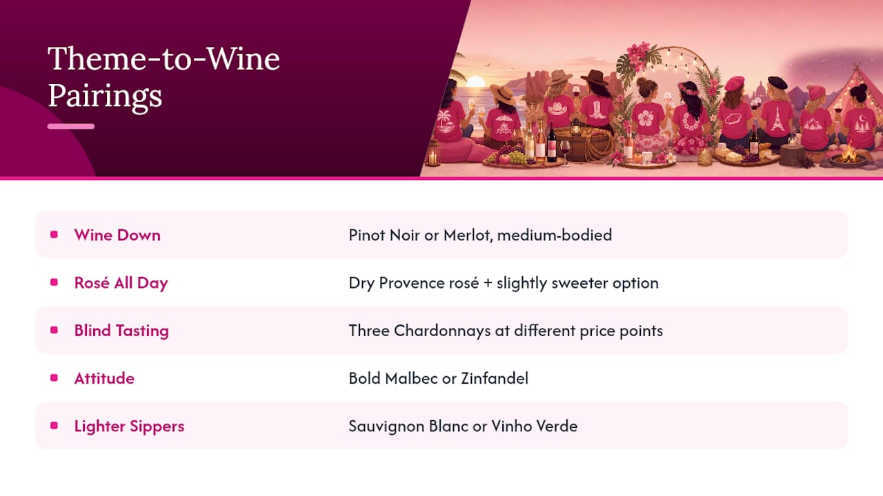 Wine pairing options for five party themes
