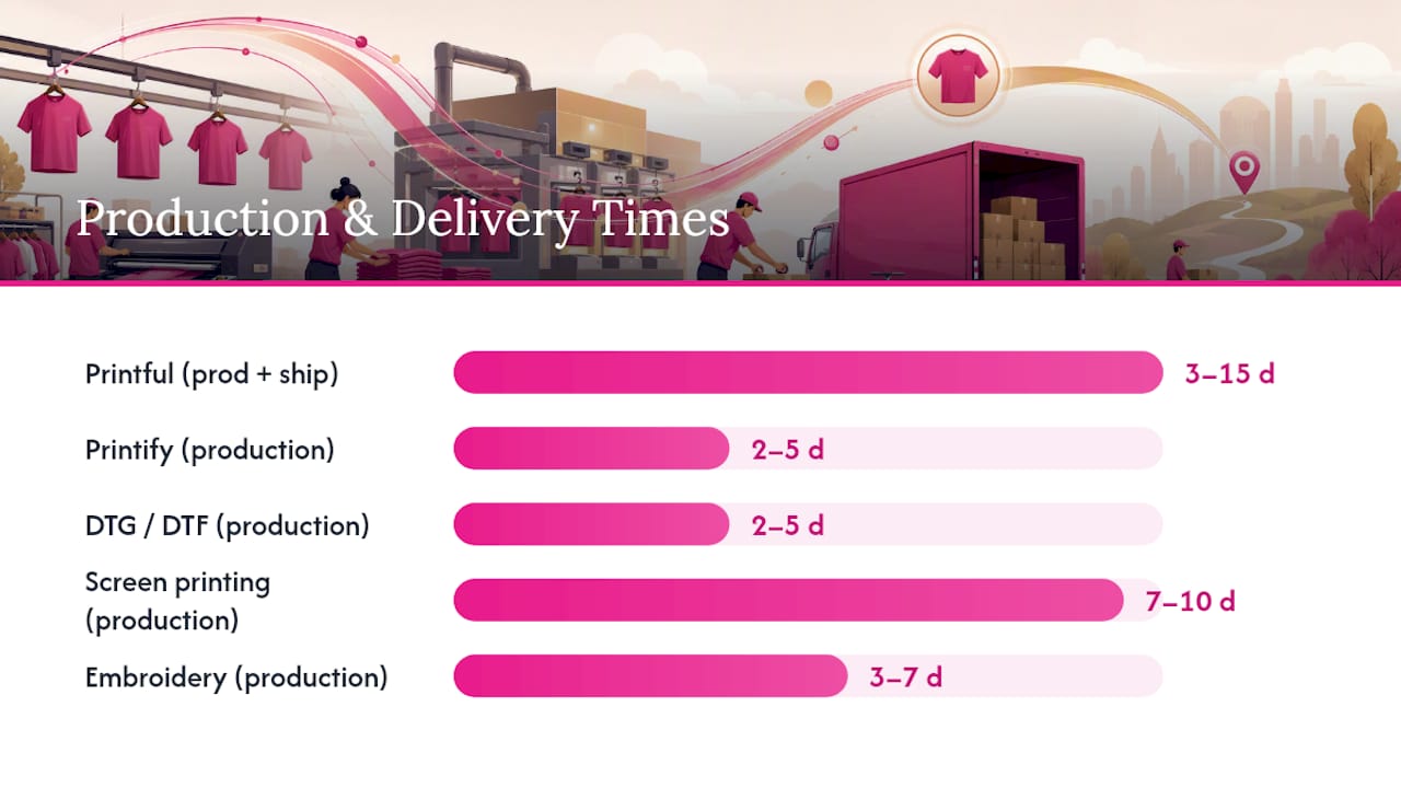 Production and shipping time ranges compared