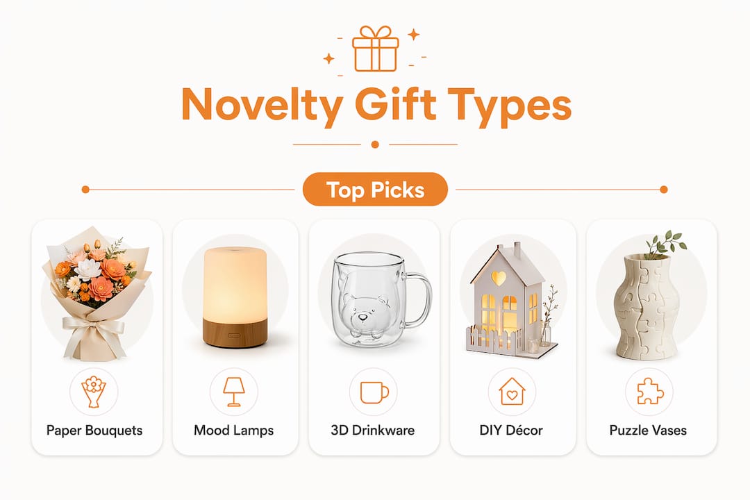Infographic showing types of novelty gifts for home lovers