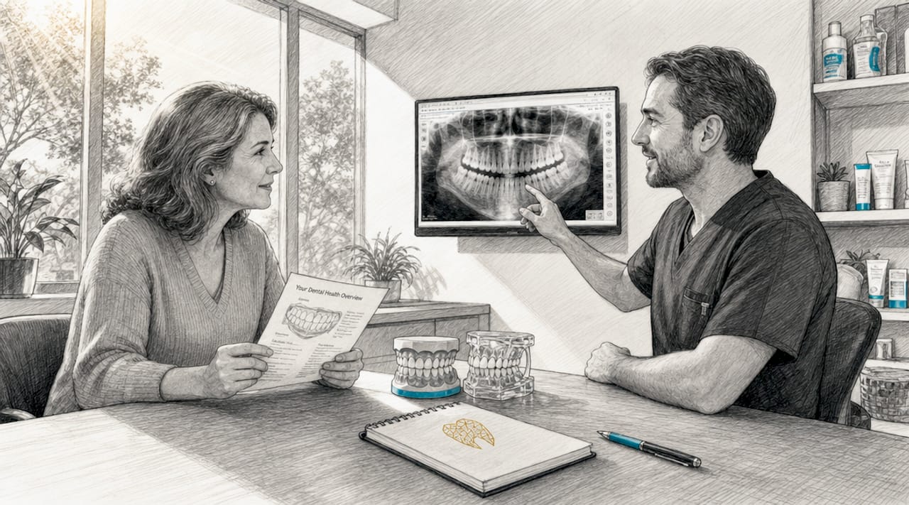 Gemeinsam besprechen Patient und Zahnarzt den Behandlungsplan für das Implantat.