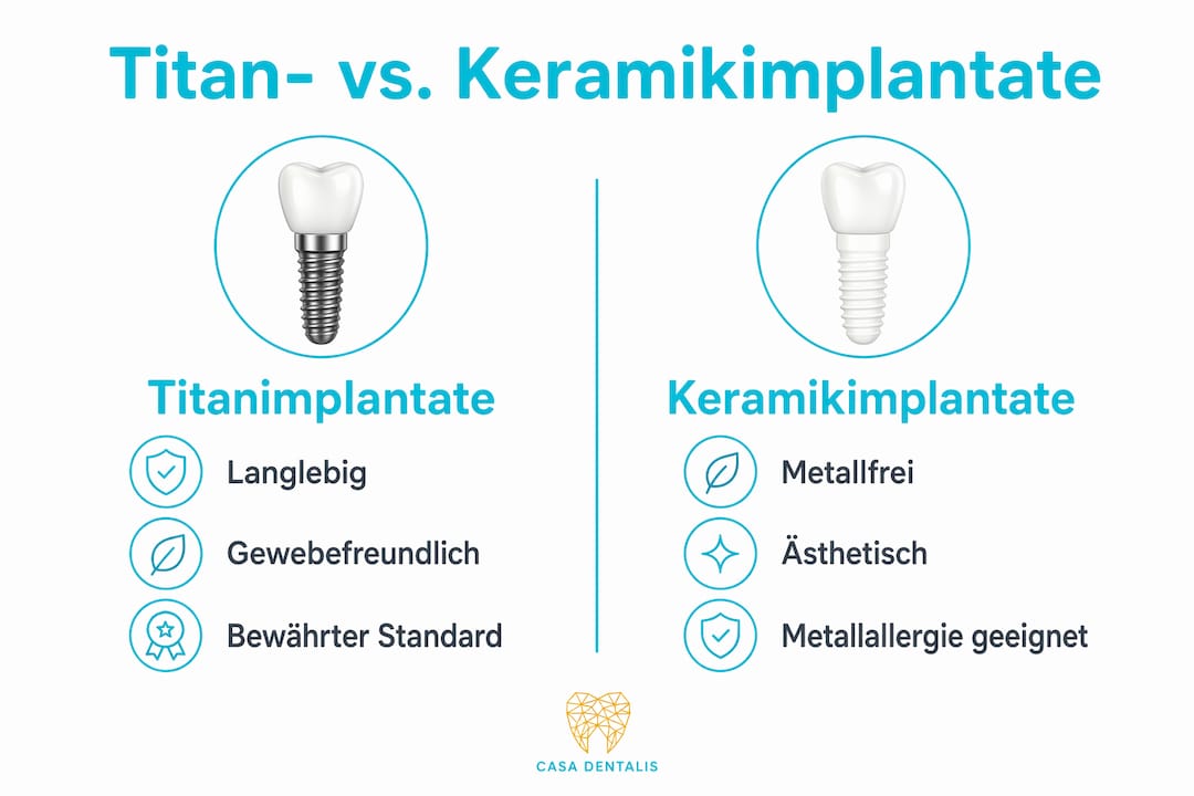 Grafische Gegenüberstellung: Titanimplantate vs. Keramikimplantate
