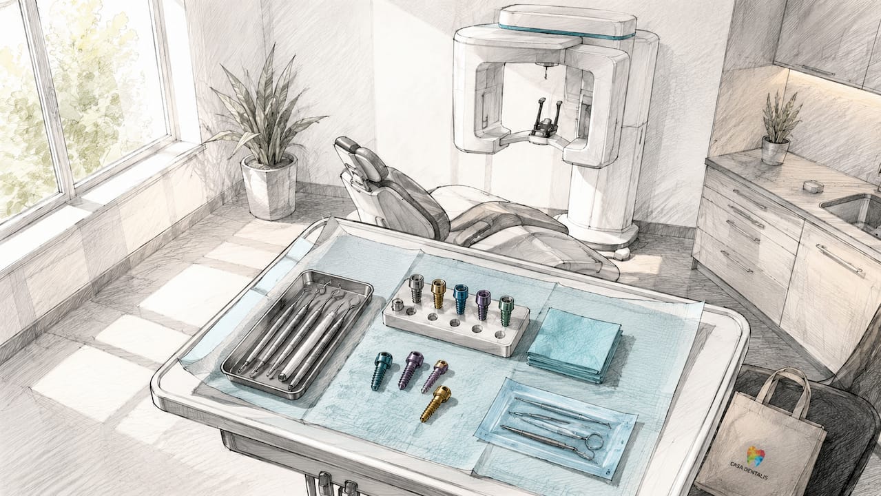 Aufbereiteter Behandlungstisch mit bereitgelegten Implantatinstrumenten