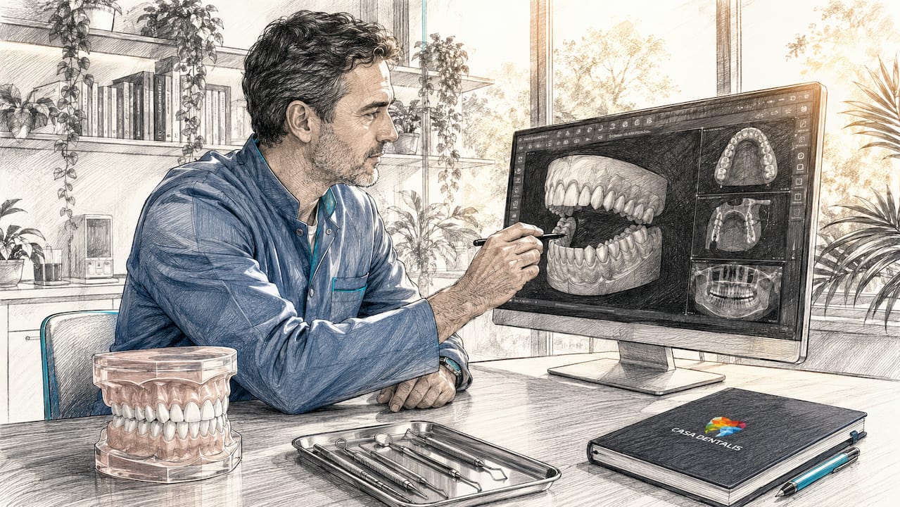 Ein Zahnarzt untersucht mithilfe eines modernen 3D-Diagnosegeräts die Zähne seiner Patienten.