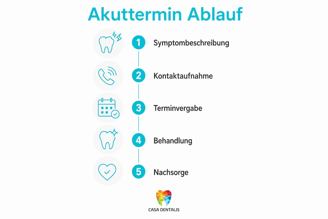 Mit dieser Infografik erhalten Sie einen übersichtlichen Einblick, wie ein Notfalltermin beim Zahnarzt abläuft.
