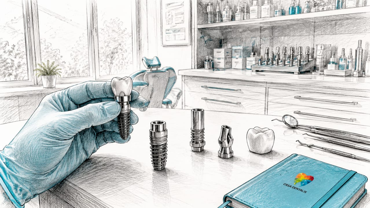 Implantatteile auf dem OP-Tisch, bereit zur Verwendung – eine Hand greift danach.
