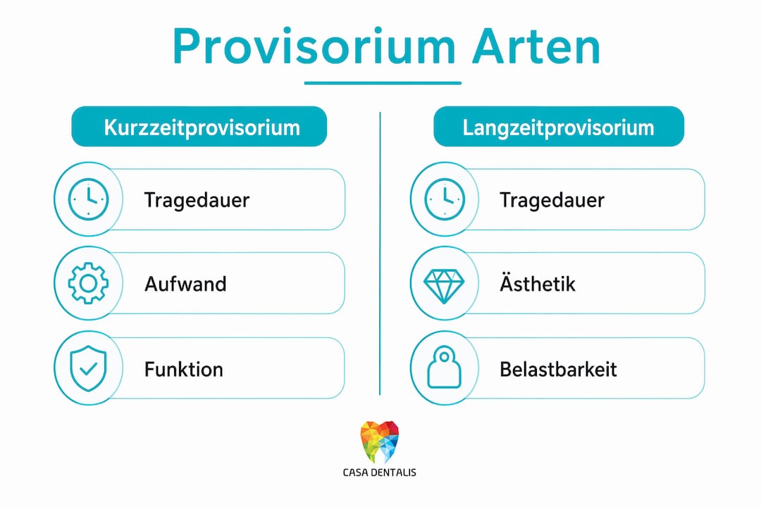 Vergleichende Infografik: Kurzzeitprovisorium versus Langzeitprovisorium auf einen Blick