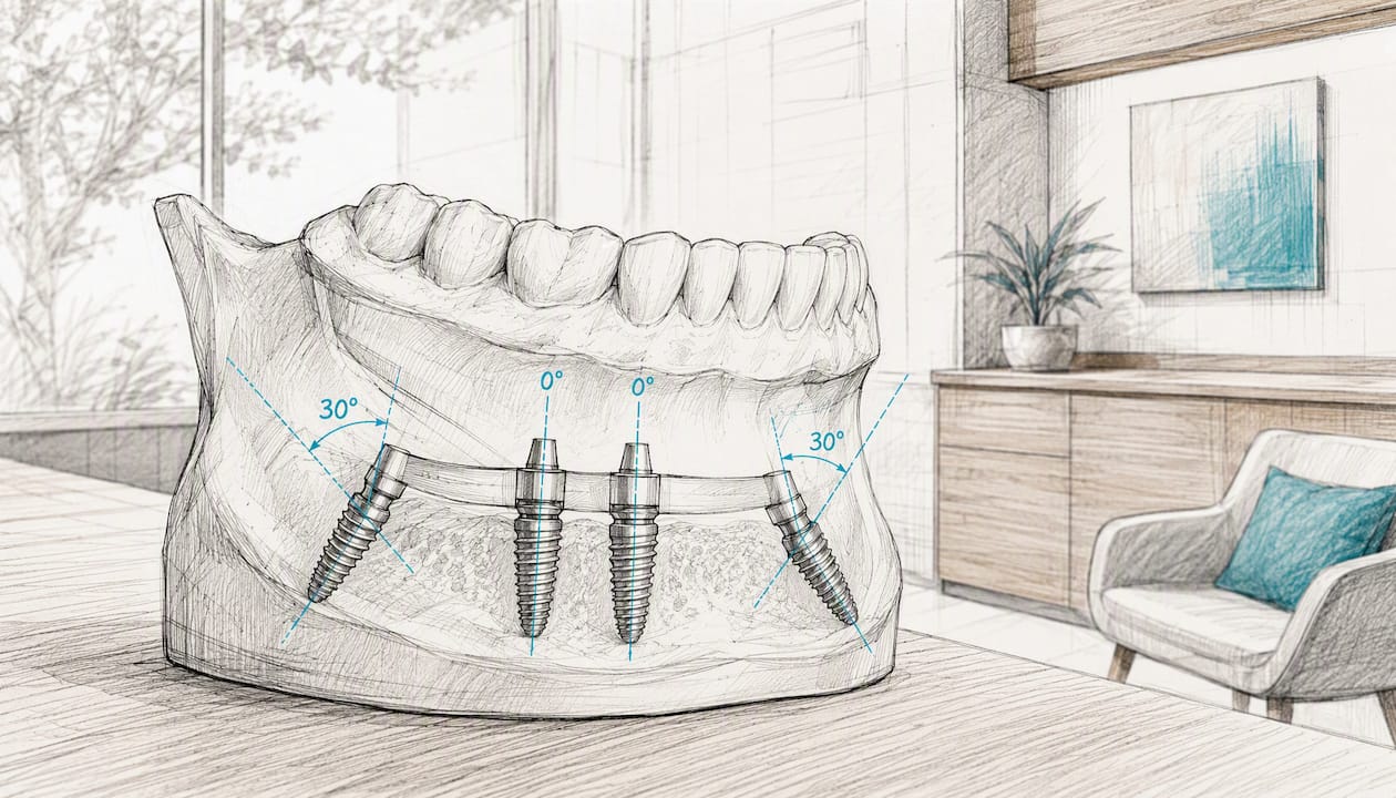 Modell eines Kiefers mit dem All-on-4-Implantat-System anschaulich dargestellt