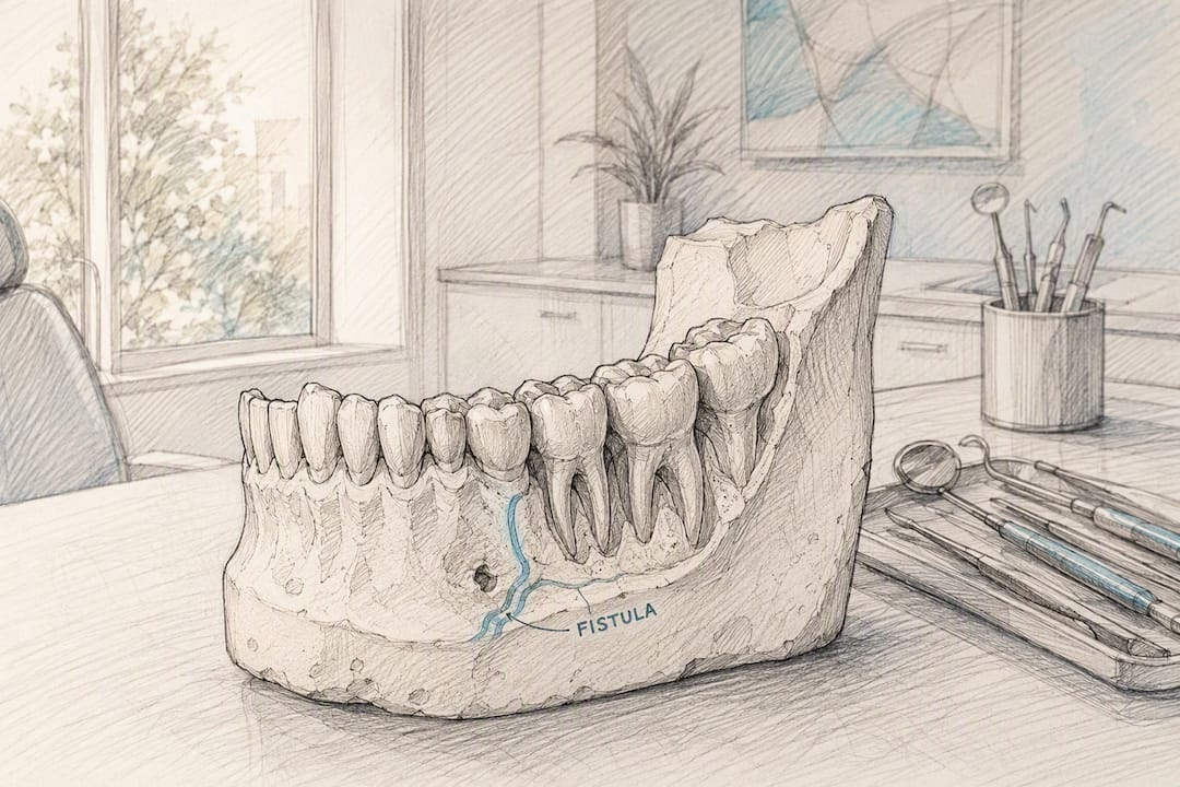Anatomisches Modell eines Kiefers mit Zahnfistel