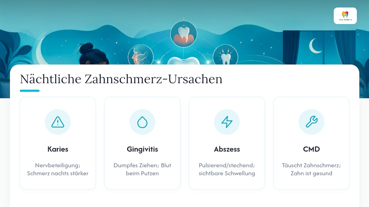 Ursachen von Zahnschmerzen nachts — overview diagram
