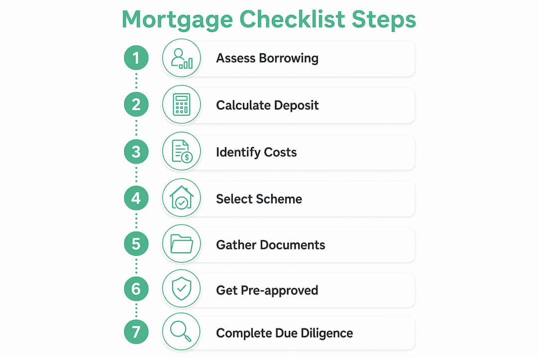 Infographic of steps in first home buyer mortgage checklist