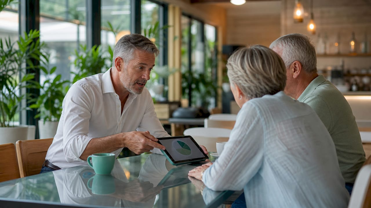Financial advisor discussing refinancing with couple