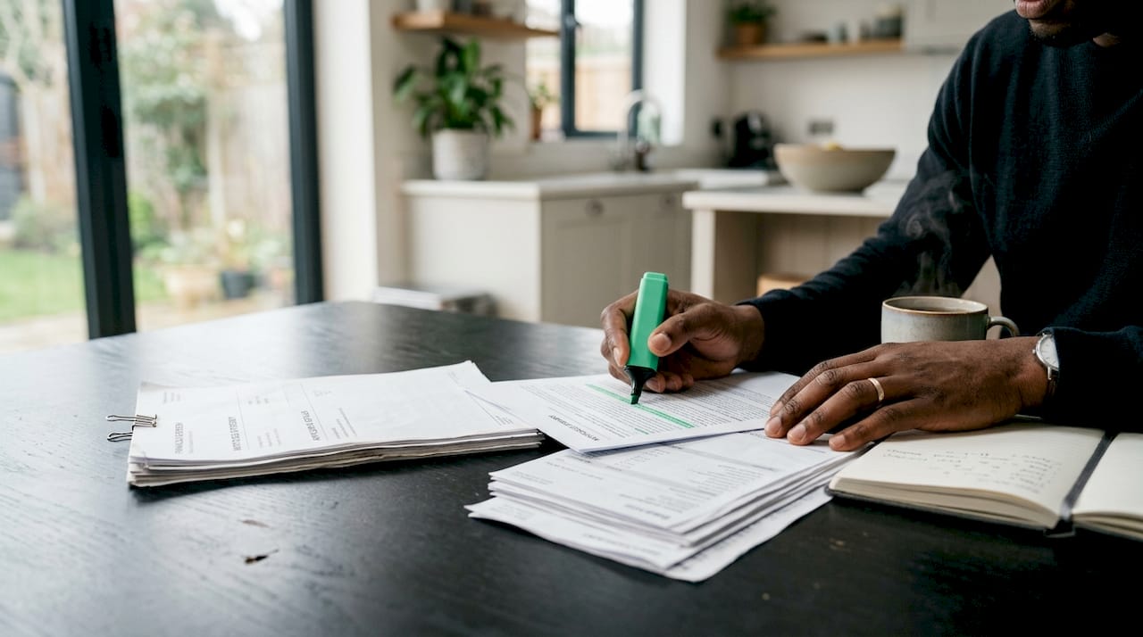 Hands organizing mortgage application documents