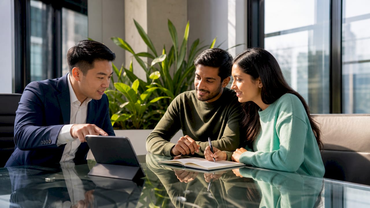 Mortgage advisor consulting young couple