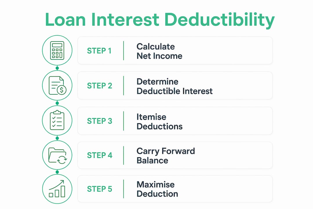 Infographic illustrating steps for interest deductibility
