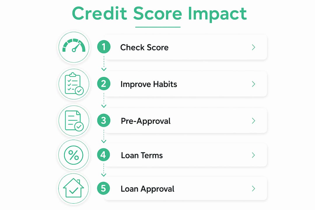 Infographic showing credit score impact steps on home loans