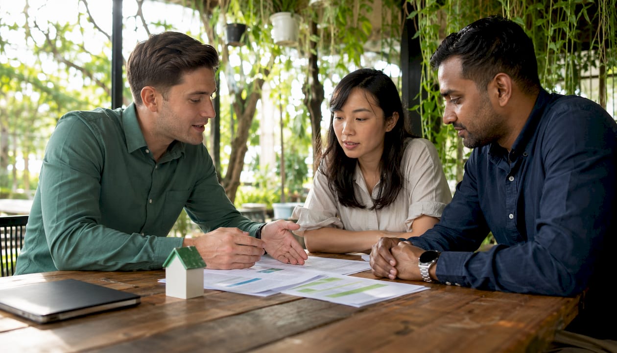 Financial advisor explaining lender credit to couple