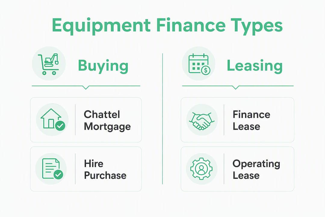 Infographic comparing equipment finance buying and leasing types