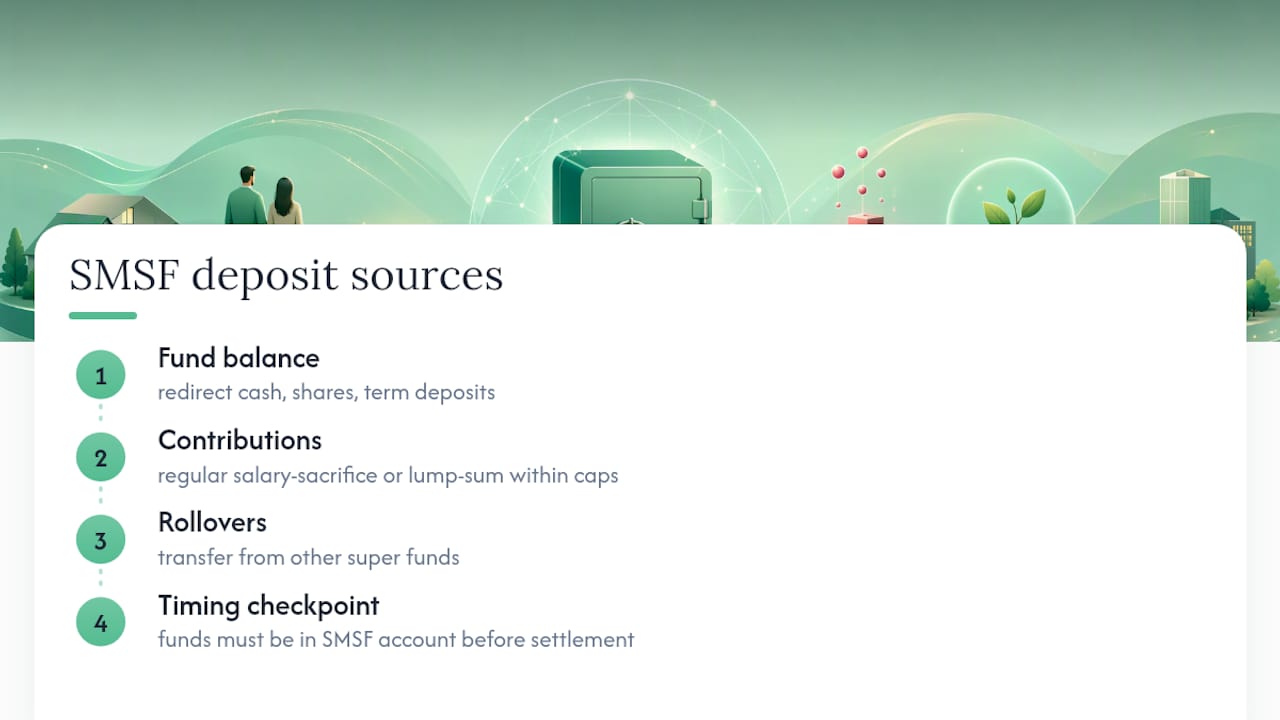 Three SMSF deposit funding sources and timing