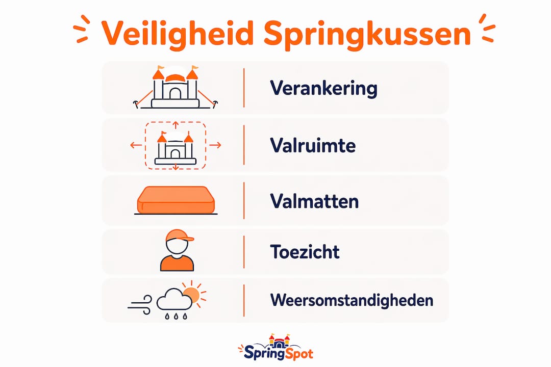Infographic met de belangrijkste veiligheidsregels voor het gebruik van een springkussen buiten