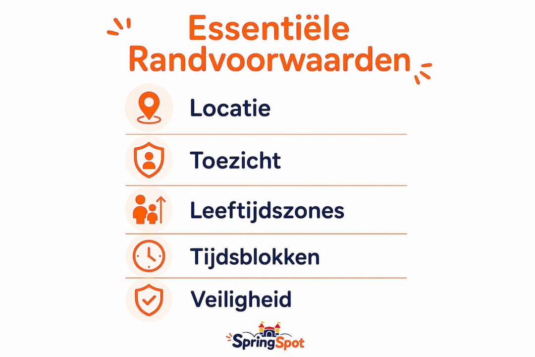 Infographic met de belangrijkste aandachtspunten voor het organiseren van springkussen-evenementen