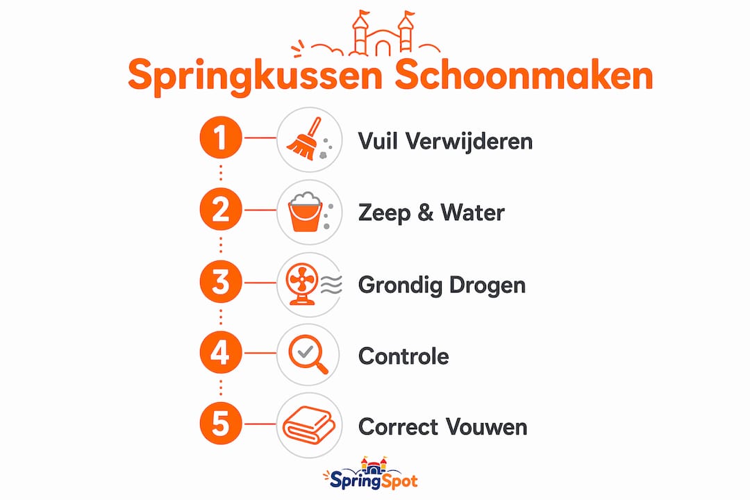 Stapsgewijze infographic: zo maak je eenvoudig een springkussen schoon
