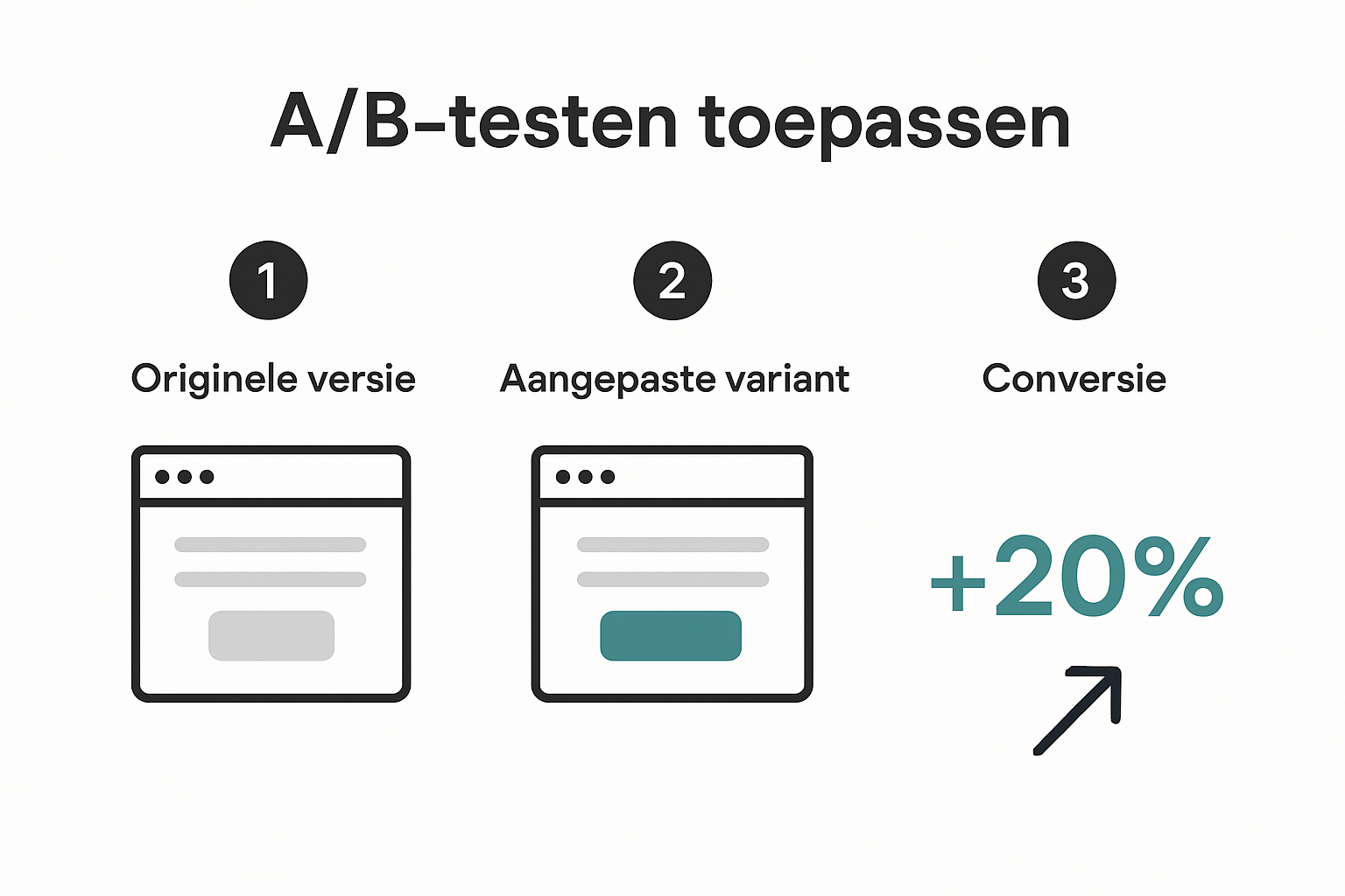 Infographic met praktijkvoorbeelden van AB-tests: de situatie vóór en na, inclusief de behaalde resultaten.