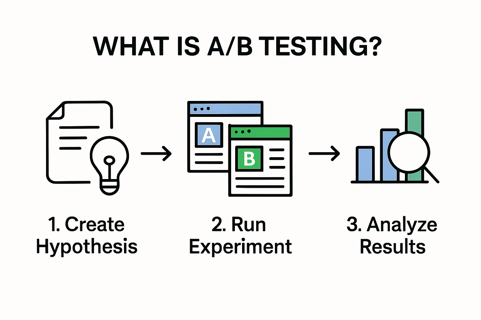 A/B testing process infographic showing key steps