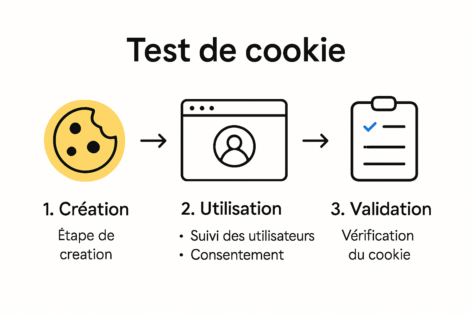 Schéma illustrant la création d’un cookie de test et les différentes étapes de validation par le navigateur