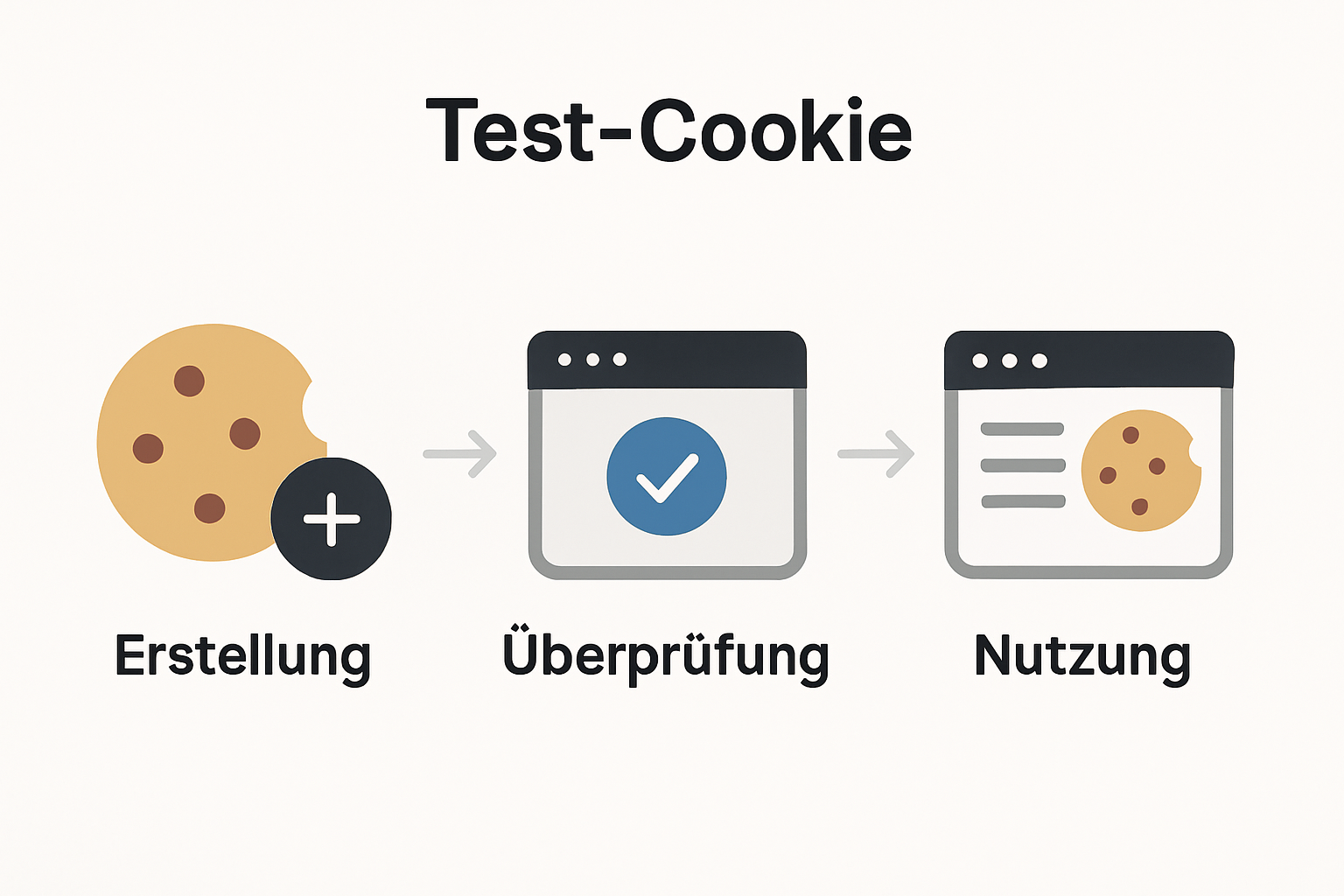 Grafische Darstellung der Erstellung eines Test-Cookies und der anschließenden Überprüfung im Browser