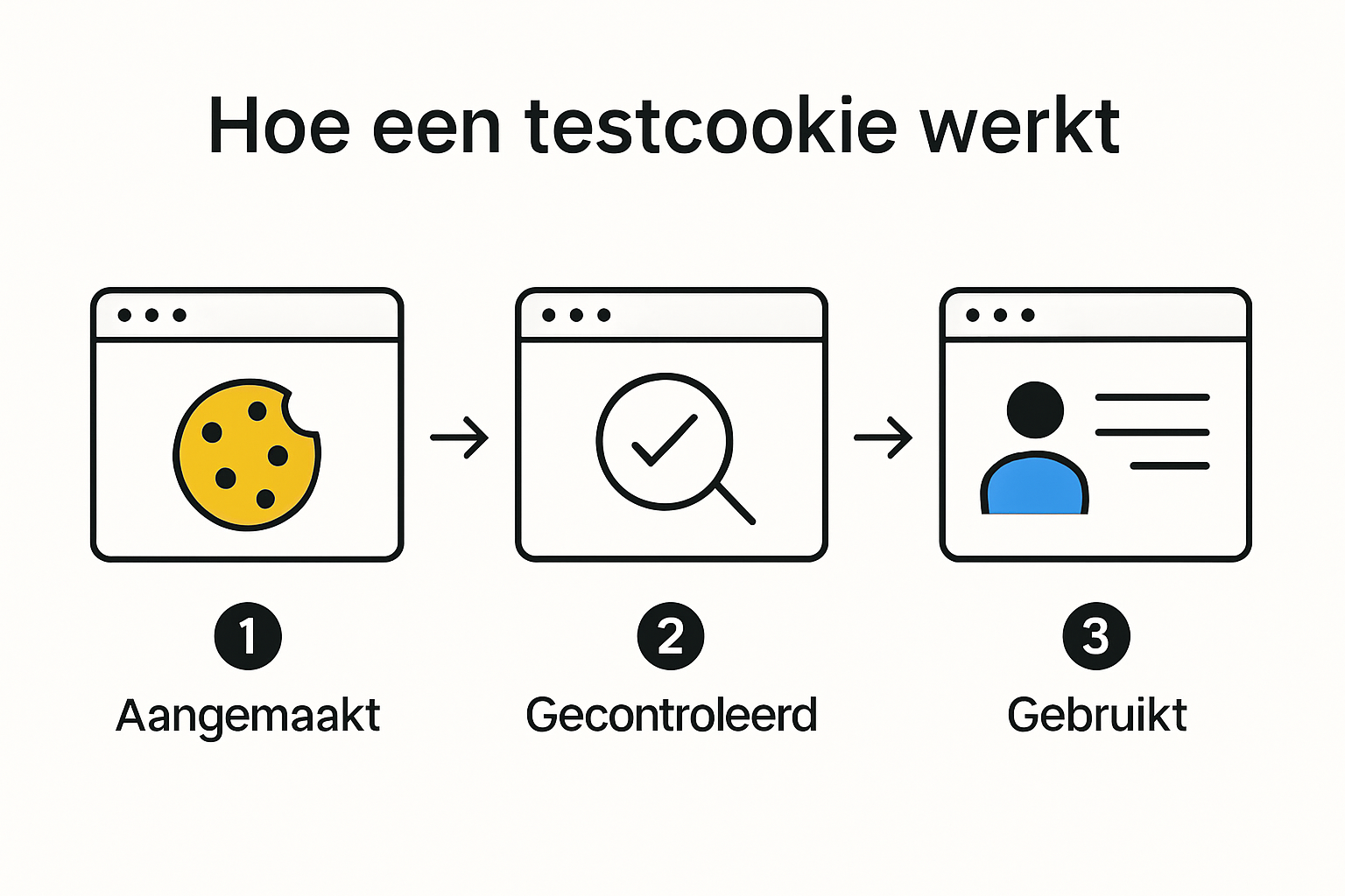Schematische weergave van het aanmaken van een testcookie en het controleren van de browser