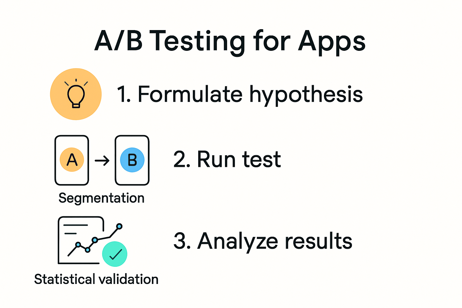 Infographic illustrating the AB testing app process and key features