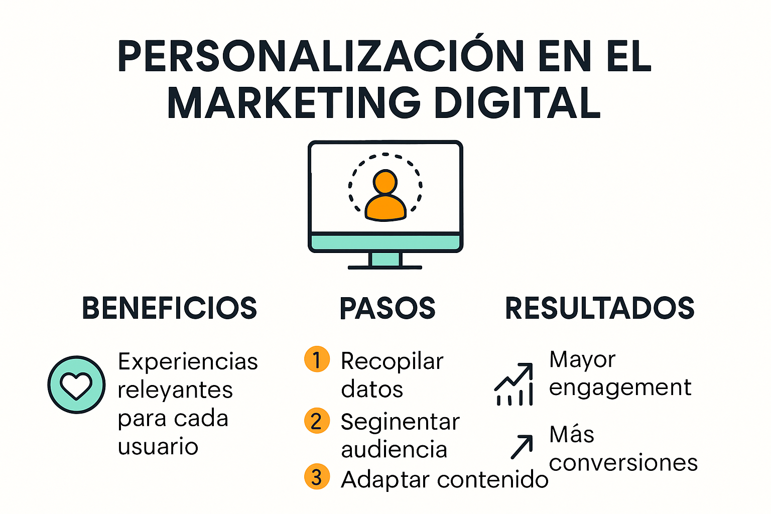 Infografía de beneficios y proceso de personalización en marketing digital