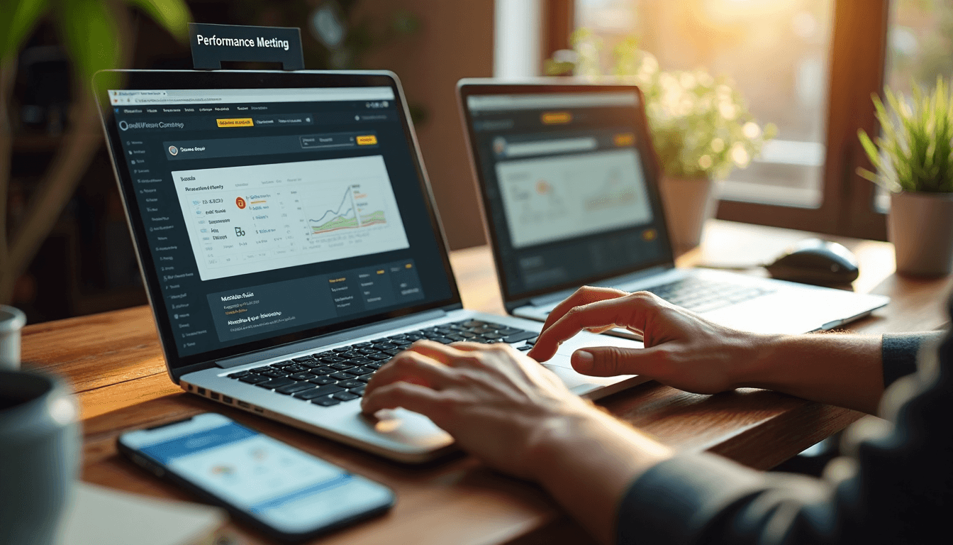 Hands using laptop and smartphone for website performance testing