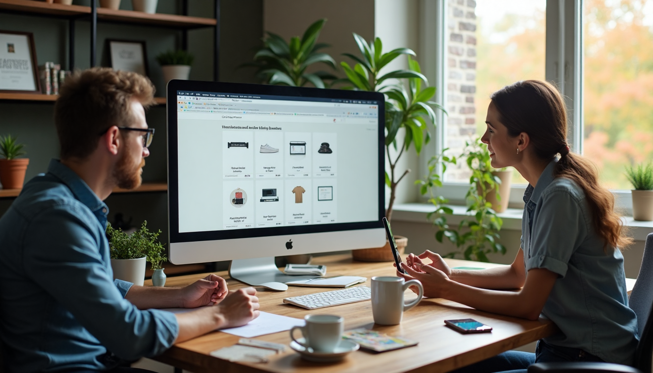 Marketers analyze Shopify product page variations on office monitor