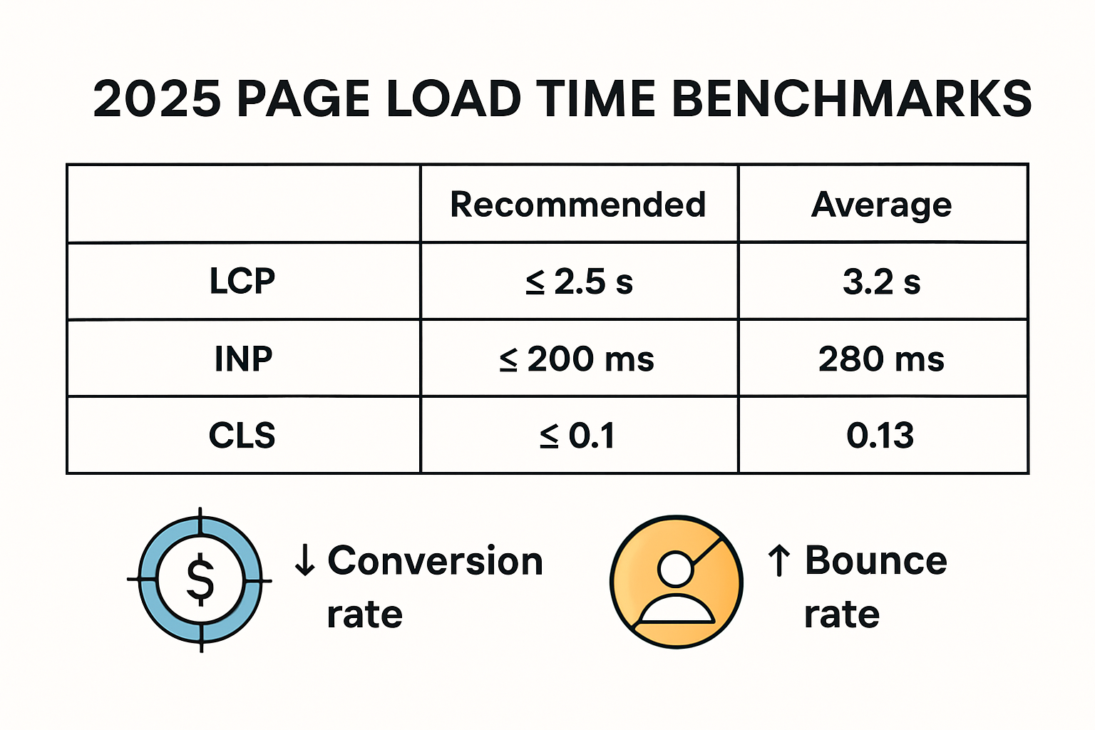Infographic showing 2025 page load benchmarks and impact metrics