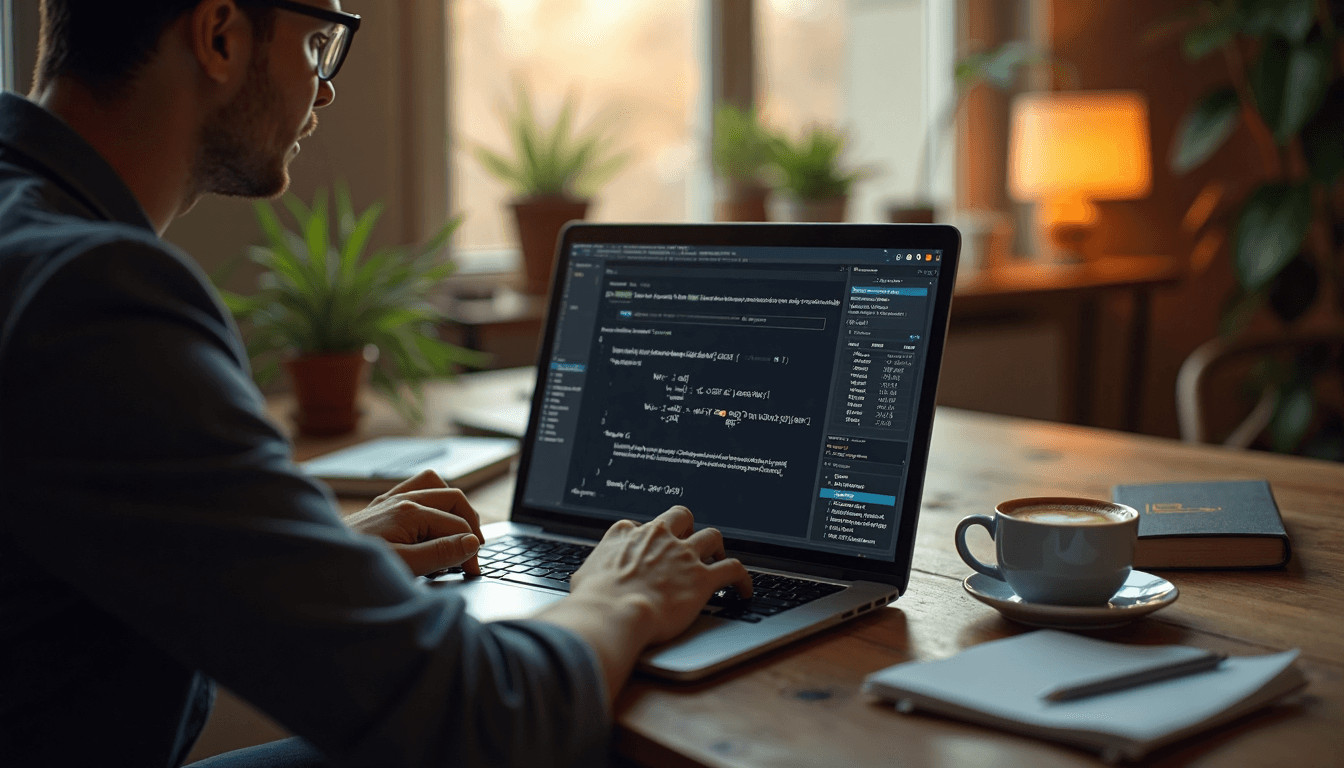 Analista revisando fórmula de tasa de conversión en laptop
