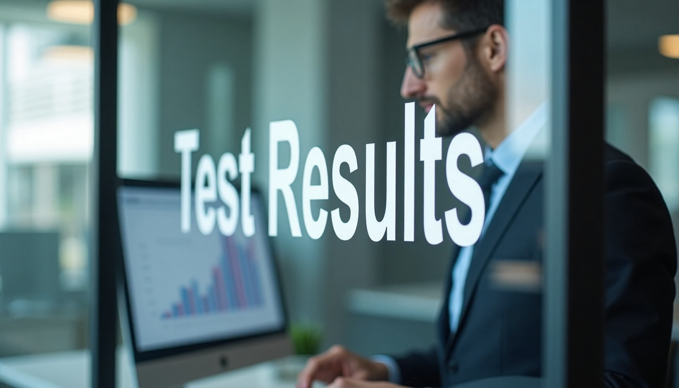 Marketing analyst viewing charts labeled 'Test Results'