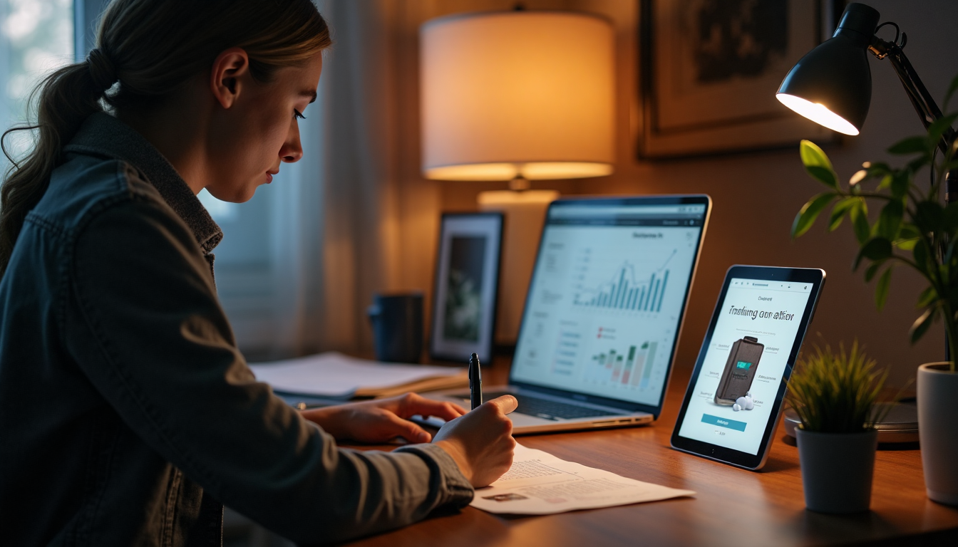 Person analyzing e-commerce content optimization on tablet and laptop