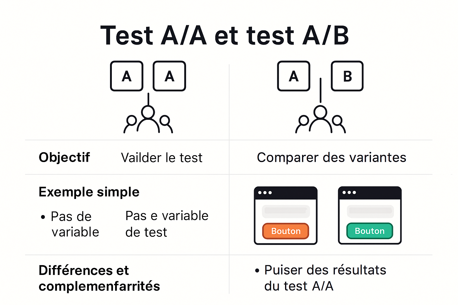 Infographie comparant test A/A et test A/B