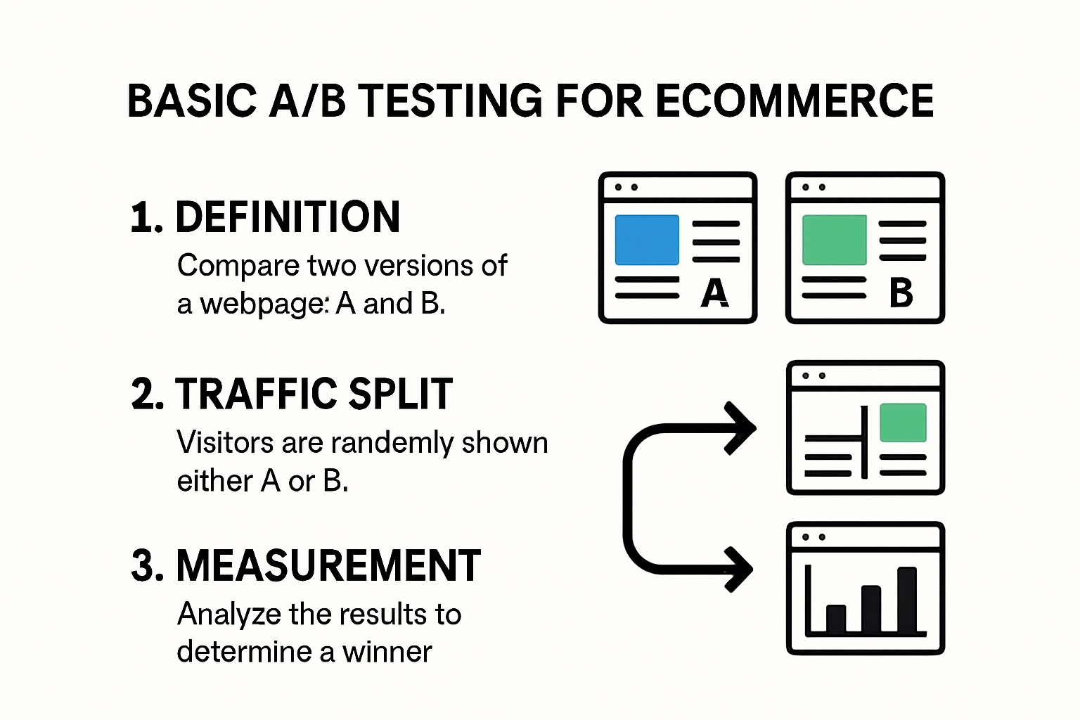 Infographic illustrating the ecommerce A/B testing process