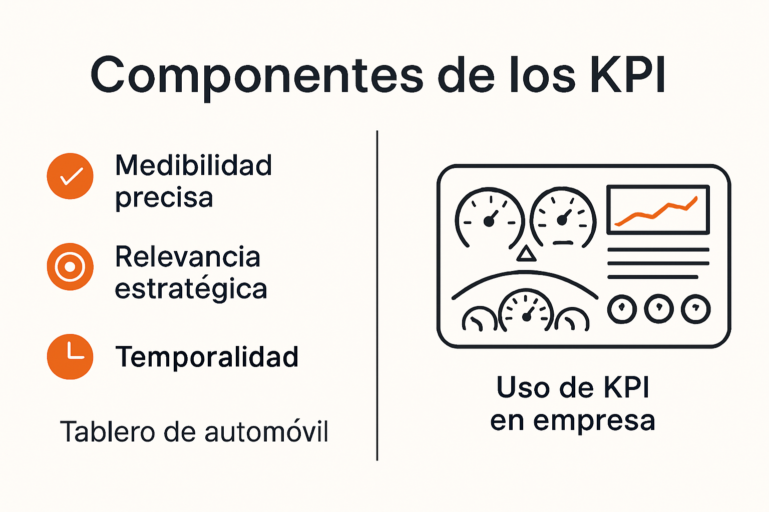 Componentes clave de los KPI en una infografía visual
