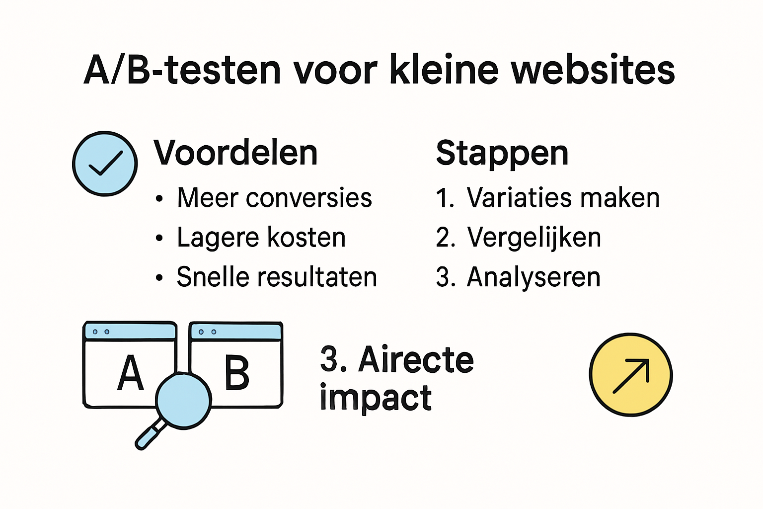 Infographic over het A/B testproces op kleine websites