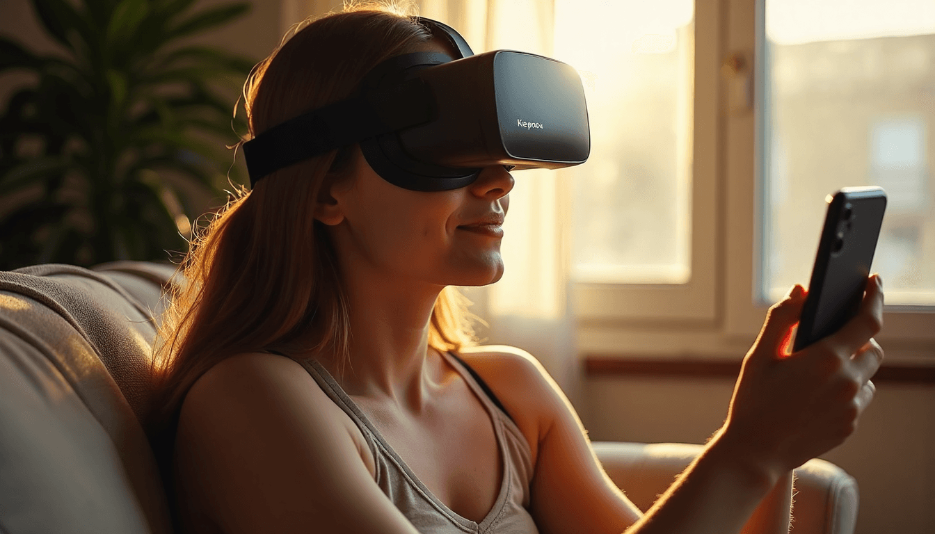 Joven usando realidad aumentada para probar gafas desde casa