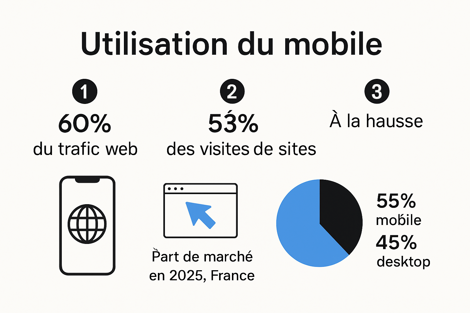 Statistiques de l'utilisation mobile en 2025 et évolution mobile vs desktop